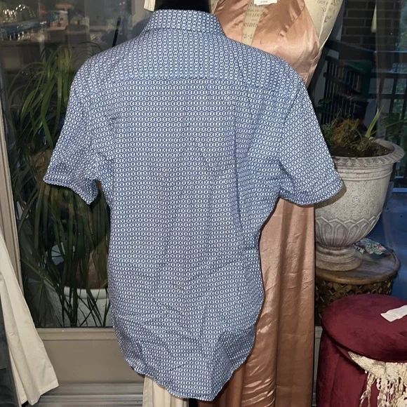 Murano blue mens shortsleeve button down collar business casual dress shirt MED - Picture 7 of 10